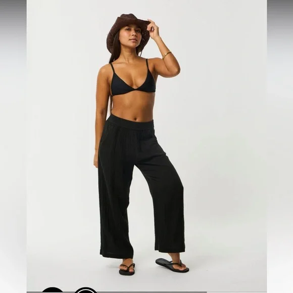 Rip Curl Premium Surf Beach Pants Black Women's Pockets Loose sz Med - Picture 1 of 10